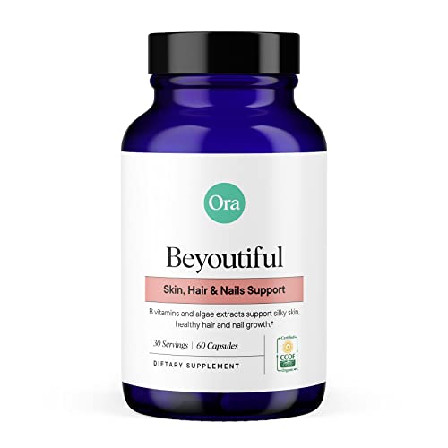 Ora Organic Hair, Skin & Nails Support - B Vitamins & Algae for Healthy Glow - 60 Vegan Capsules
