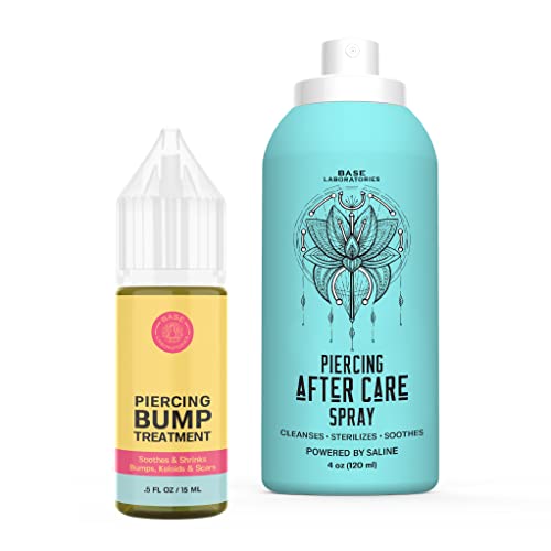 BASE LABORATORIES Piercing Aftercare Kit - Keloid Bump Treatment, Saline Spray & Oil - 4oz