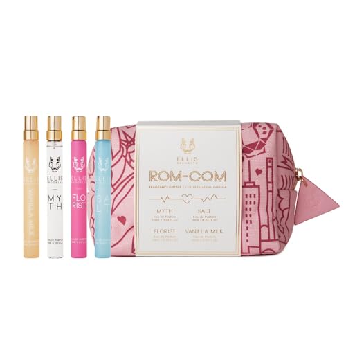 Ellis Brooklyn ROM COM Fragrance Gift Set - White Musk, Jasmine, Gardenia, Vanilla - 4 Scents