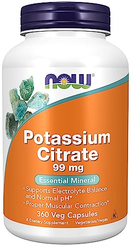 NOW Foods Potassium Citrate 99 mg - Supports Electrolyte Balance, Vegan, Kosher - 360 Veg Caps