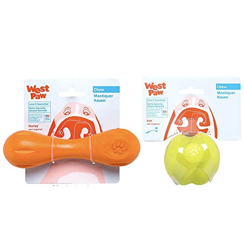 WEST PAW Jive Ball & Hurley Bone Dog Chew Toys - Durable, Non-Toxic, Floatable - 2.6" & Small