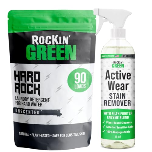 Rockin' Green Laundry Detergent - Tough Stain Remover, Hypoallergenic, Unscented - 45oz + 16oz