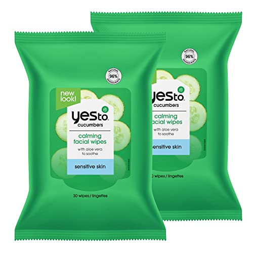 Yes To Cucumbers Facial Cleansing Wipes - Gently Cleanses & Nourishes, Vegan - 30 Ct, 2 Pack