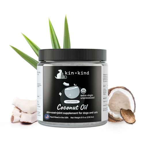 kin+kind Organic Coconut Oil Pet Supplement - Natural Skin & Coat Support for Dogs and Cats - 16oz