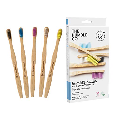 The Humble Co. Bamboo Toothbrushes - Dentist Recommended, BPA-Free Soft Bristles, 5-Pack