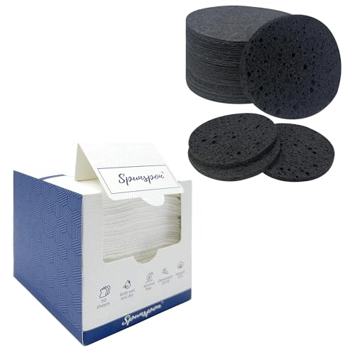 Spunspon Facial Sponge Set - Gentle Cleansing, Biodegradable Towels, 50 Compressed Sponges & Towels