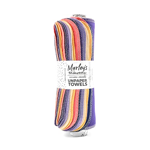 Marley's Monsters UNpaper Towels - 24 Reusable Cotton Towels, Superior Absorbency - Twilight