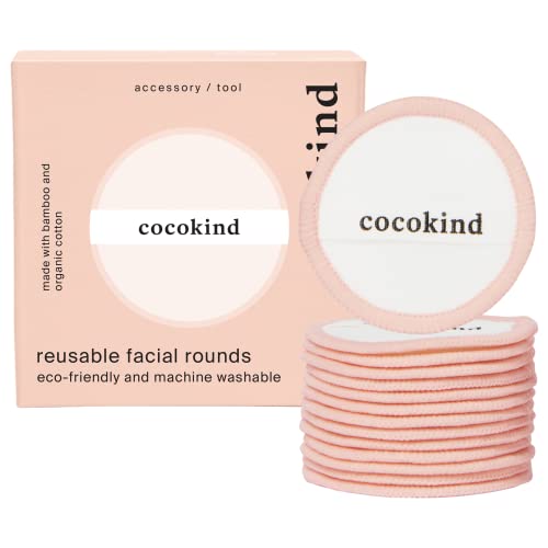 Cocokind Reusable Cotton Rounds - Gentle Makeup Remover, Bamboo & Cotton, 14 Pads with Bag
