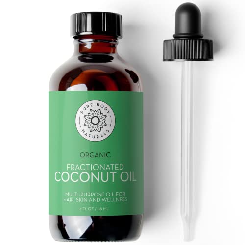 Pure Body Naturals Organic Fractionated Coconut Oil - Hair Growth & Skin Moisturizer, 4 fl oz