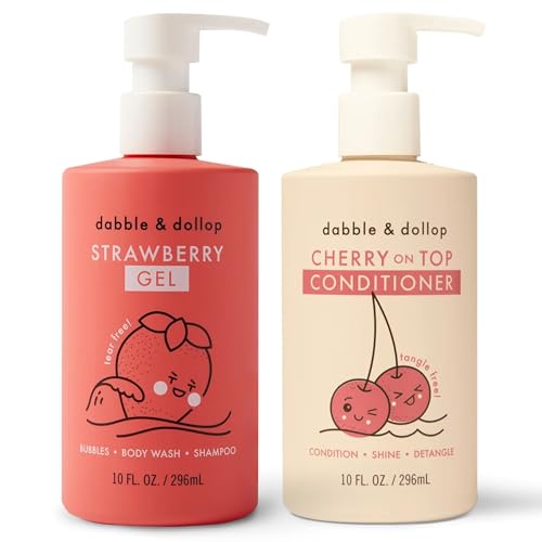 Dabble & Dollop Kids Shampoo & Body Wash - Natural, Tear-Free, Vegan, Strawberry & Cherry - Set of 2