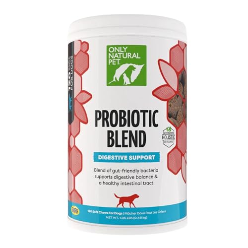 Only Natural Pet Probiotic Supplement - Digestive Health Chews for Dogs & Cats - 120 Count