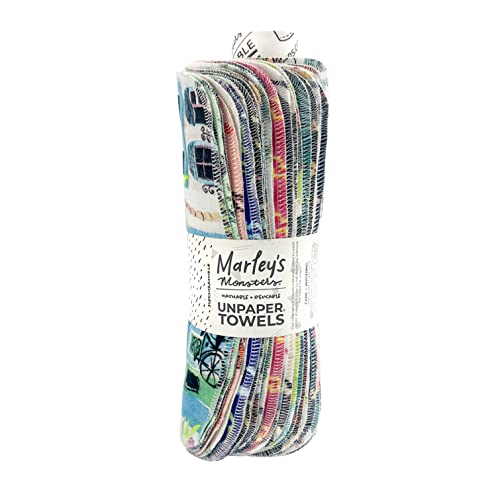 Marley's Monsters UNpaper Towels - Reusable Cotton, High Absorbency, 24 Count Roll - Surprise Prints
