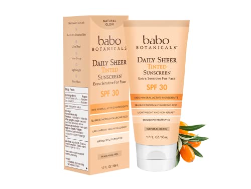 Babo Botanicals Mineral Tinted Sunscreen SPF30 - Non-Greasy, Natural Zinc & Rosehip Oil - 3oz