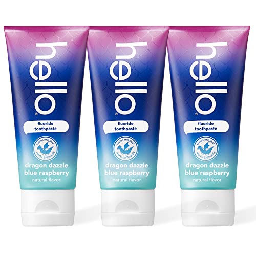 hello Kids Toothpaste - Prevents Cavities, Vegan, Gluten-Free, Blue Raspberry Flavor - Pack of 3