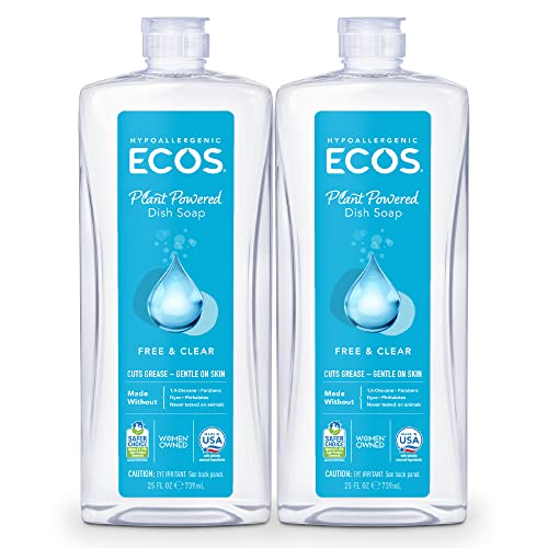 ECOS Dish Soap - Hypoallergenic, Vegan & Kosher, No Harsh Chemicals - 25 Fl Oz (Pack of 2)