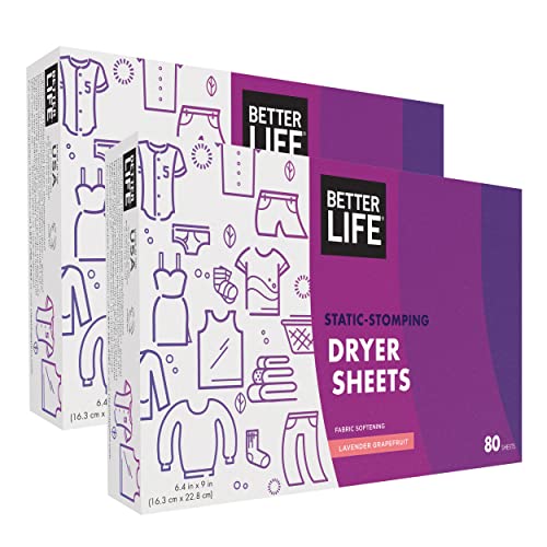 Better Life Natural Dryer Sheets - Softens Fabrics, Non-Toxic, Lavender Grapefruit - 80 Count