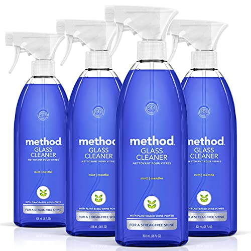 Method Glass Cleaner - Plant-Based Streak-Free Shine, Mint Scent, 4x28oz Recycled Bottles