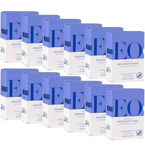 EO Natural Deodorant Wipes - Calming Lavender Blend, Organic Ingredients - 72 Individually Wrapped