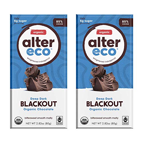 Alter Eco Dark Blackout Chocolate - 85% Pure Cocoa, Fair Trade, Organic, Non-GMO - 2 Bars