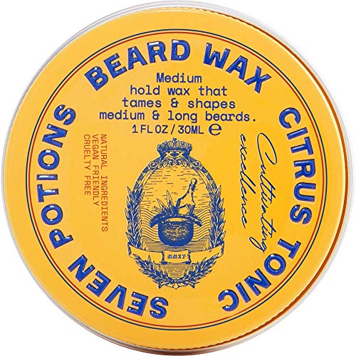 SEVEN POTIONS Beard Wax - Medium Hold Styling, All-Natural Nourishment - Citrus Tonic, 1 FL OZ
