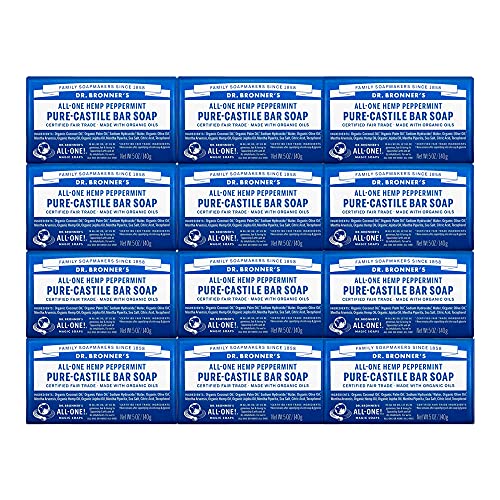 Dr. Bronner's Pure-Castile Bar Soap - Organic Oils for Gentle Moisturizing, 12-Pack, 5oz Each