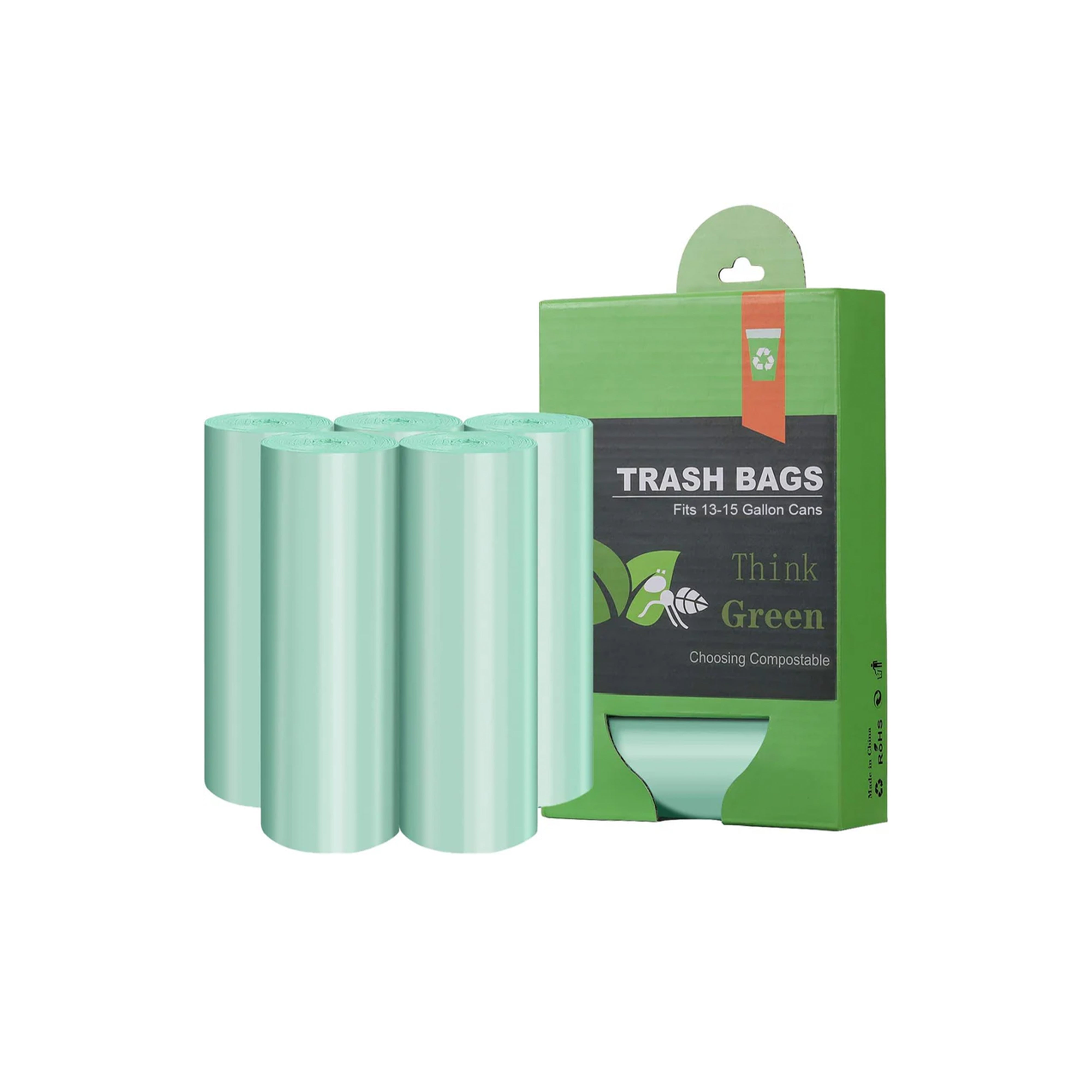 AYOTEE Compostable Trash Bags - Heavy-Duty, Unscented, Odor Control, 60 Count, 13-15 Gallon