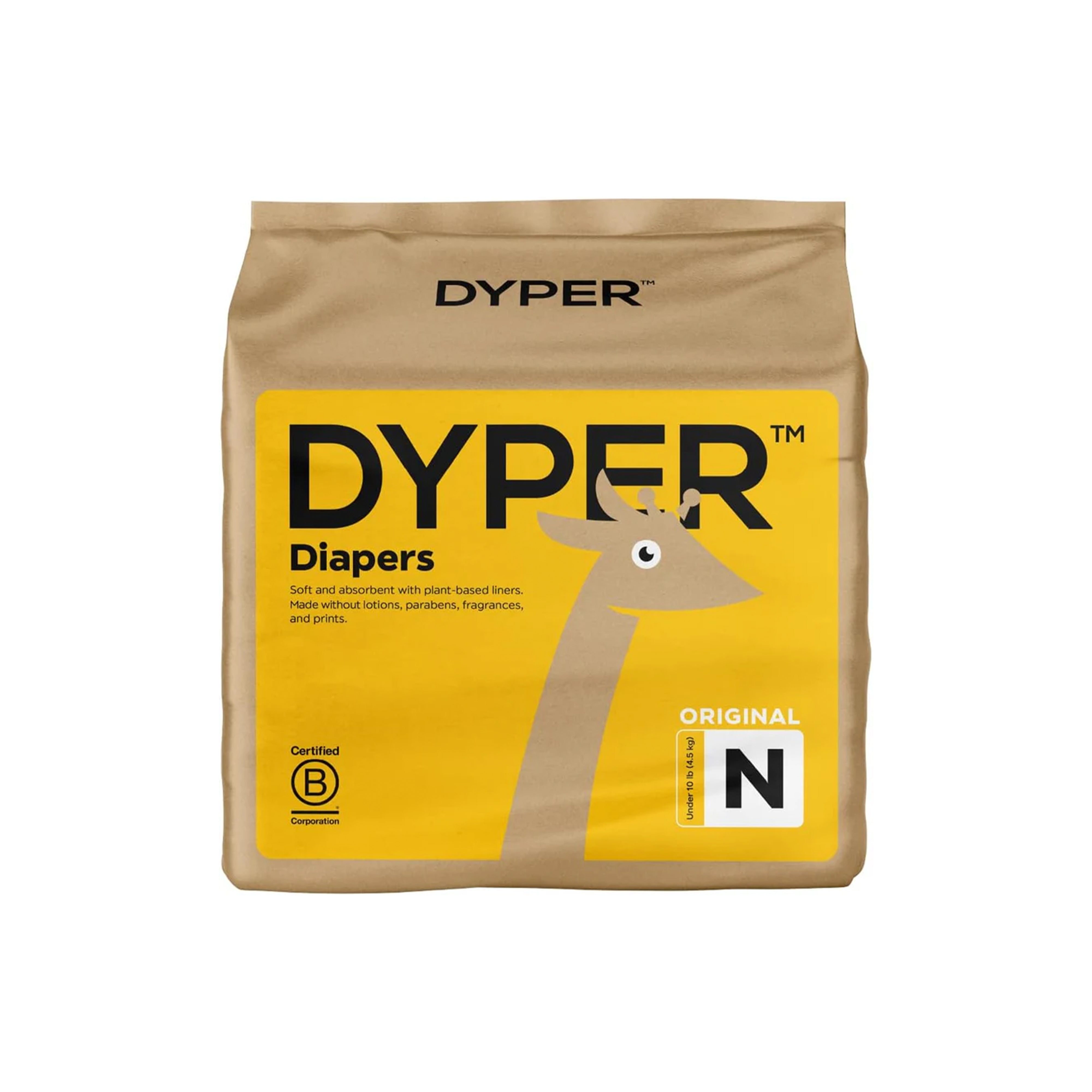 DYPER Baby Diapers - Plant-Based, Hypoallergenic, Soft & Absorbent, Size Newborn - 34 Count