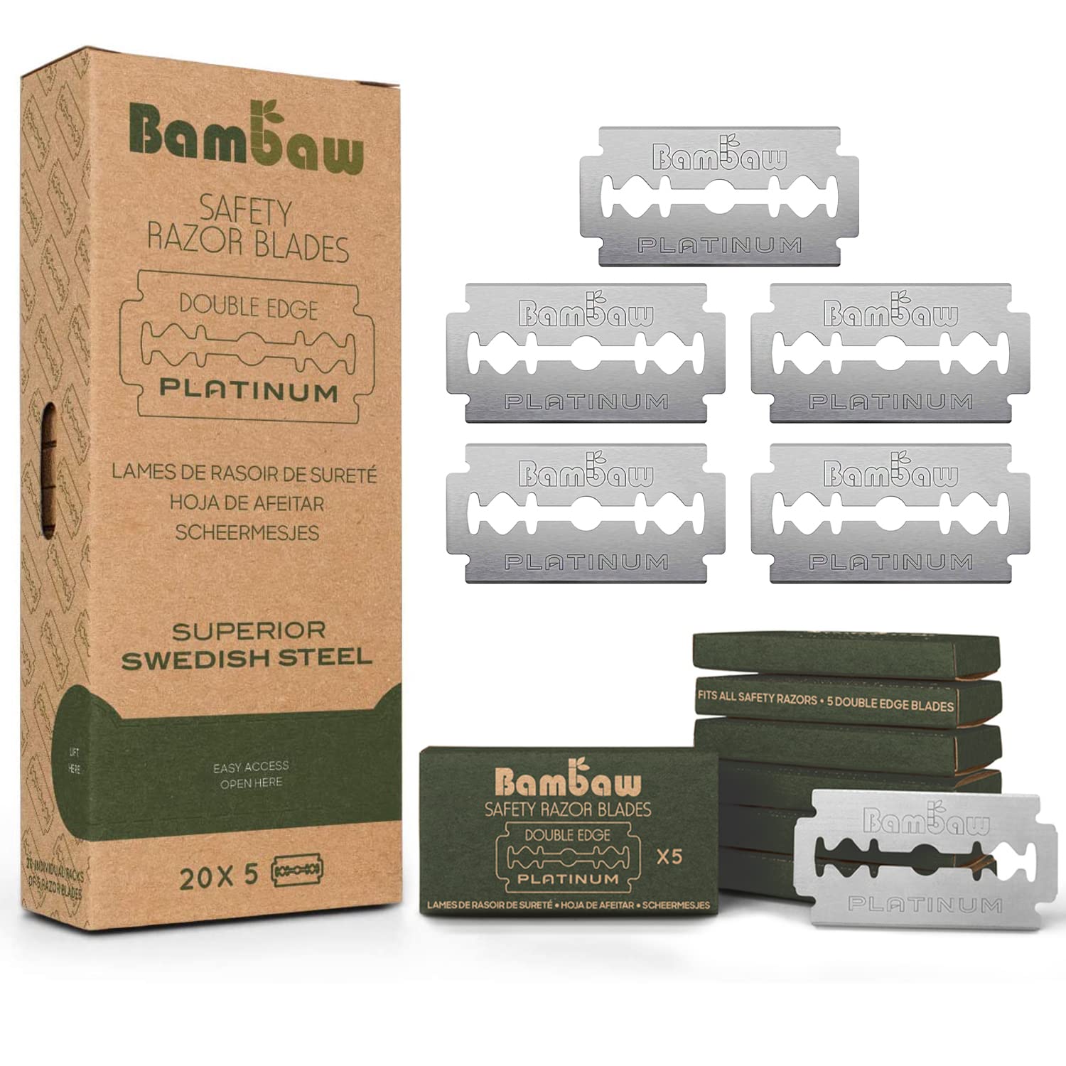Bambaw Safety Razor Blades - Sharp, Durable, Plastic-Free, 100 Pack for 18-24 Months