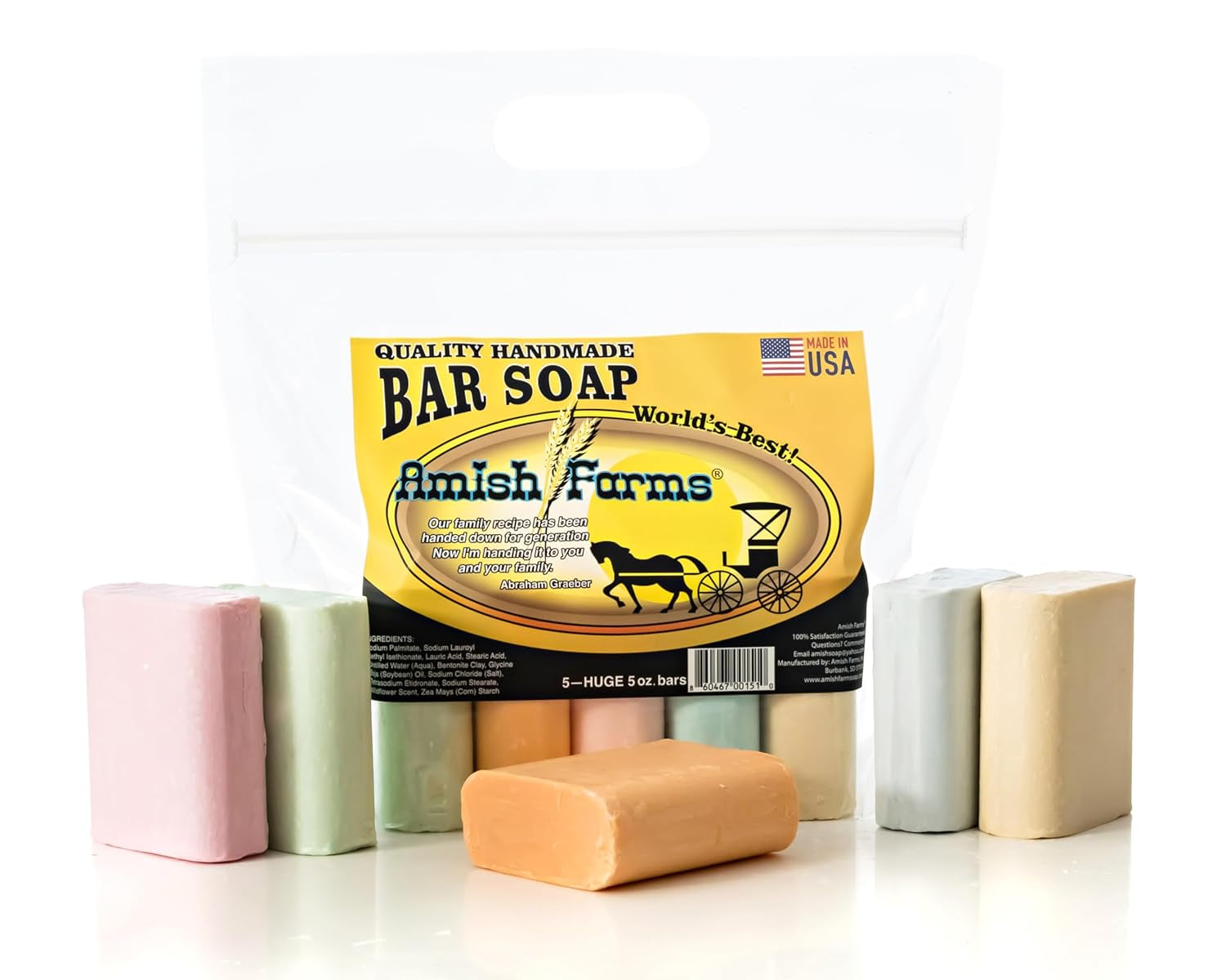 Original Recipe All Natural Soap Bar - Made in USA, Handmade, Vegan Moisturizing for Sensitive Skin - Women & Mens Bar Soap or Mens Soap - Wildflower Scent 5 Oz Each (5 Bars) Colors Vary