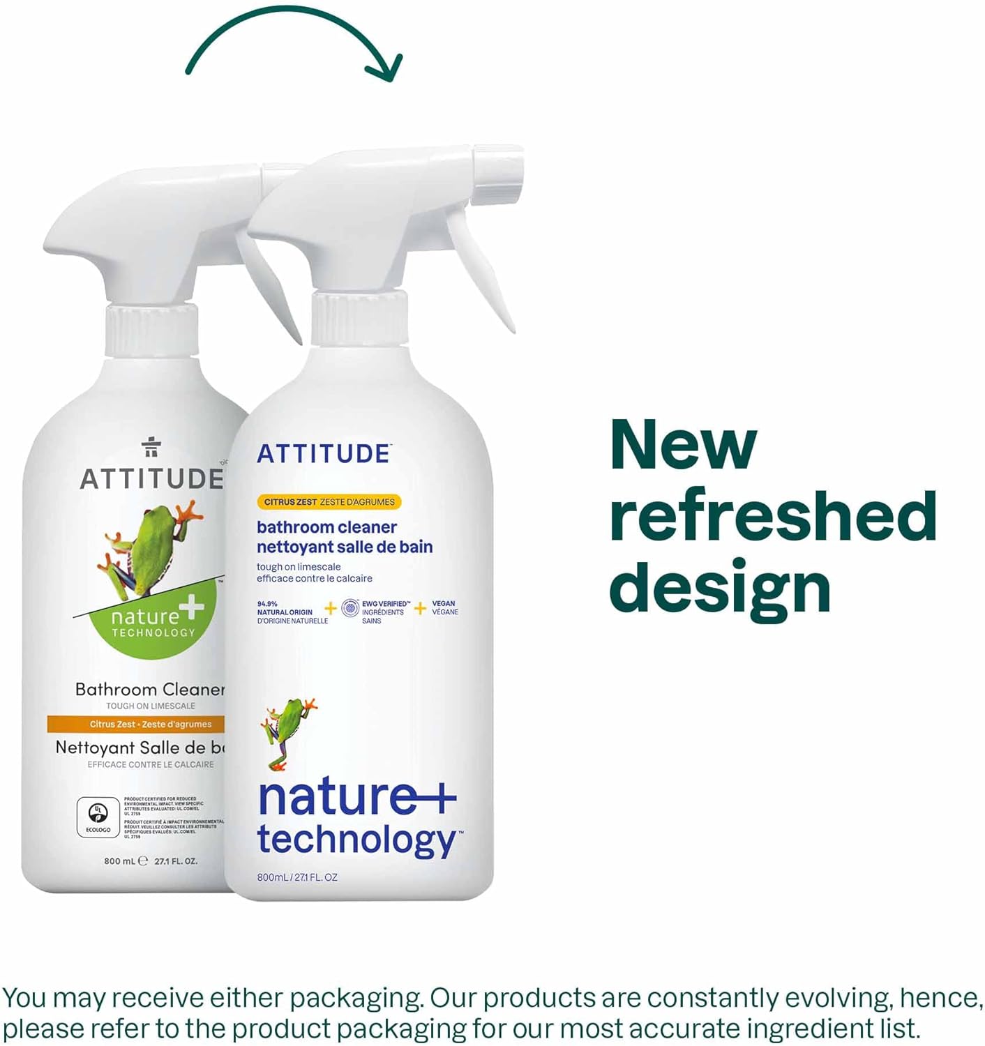 ATTITUDE Bathroom Cleaner - EWG Verified, Plant-Based, Vegan, Citrus Zest - 27.1 Fl Oz