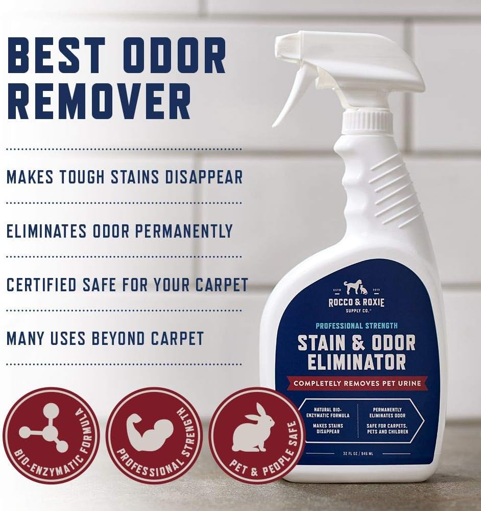 Rocco & Roxie Stain & Odor Remover - Enzyme-Activated, Safe for Pets & Kids - 32oz