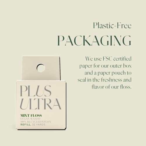 Plus Ultra Dental Floss Refill - Mint Flavor, 100% Recycled Nylon, Vegan Wax, 32 Yards