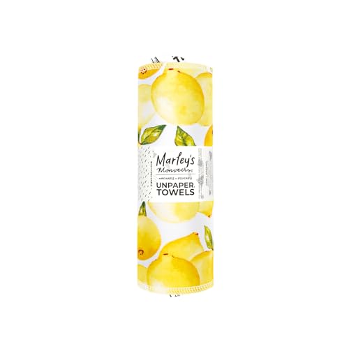 Marley's Monsters UNpaper Towels - 24 Reusable Cotton Towels, Absorbent & Versatile - Vintage Lemons
