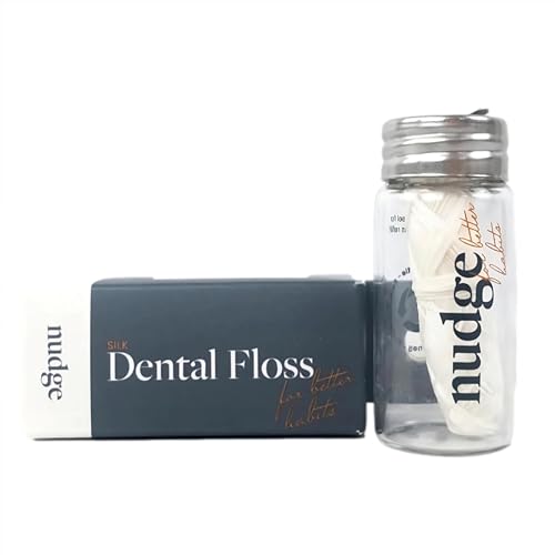 Nudge Pure Silk Dental Floss - Gentle Cleaning for Sensitive Gums, Non-Toxic & Reusable Glass - 30m