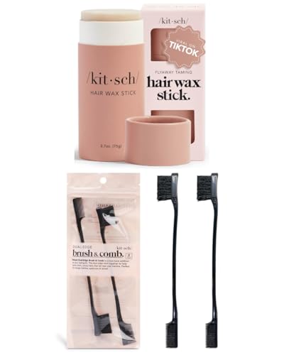 Kitsch Hair Wax Stick & Edge Control Brush - Frizz Control, Vegan Formula - Travel-Friendly Set