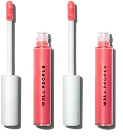 Well People Lip Gloss - Plumping Hydration, Jojoba Oil, Vegan & Cruelty-Free - Peachy Pink (2-Pack)