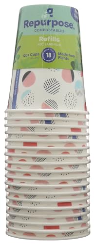 Repurpose Compostable Hot Cups - Durable, Non-Toxic, 100% Compostable, 12oz, 18 Count