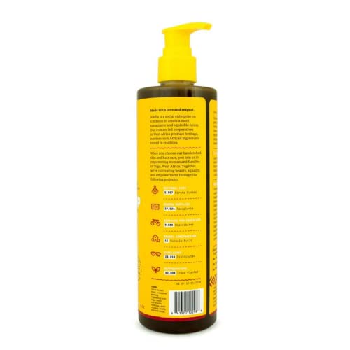 Authentic African Black Soap Shampoo - Restores Moisture, Hydrates with Honey & Oils - 12oz