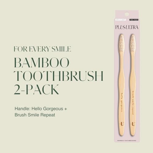 Plus Ultra Bamboo Toothbrush 2-Pack - Dentist Approved, Soft Bristles, Affirmation Handles