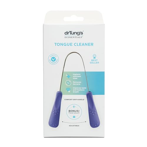 drTung's Stainless Steel Tongue Scraper - Freshens Breath, Ergonomic Comfort Grip - 1 Pack