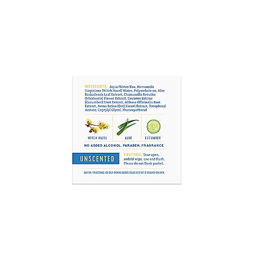 Stall Mates Adult Hygienic Wipes - Soothing Witch Hazel, Flushable & Hypoallergenic - 30 Singles