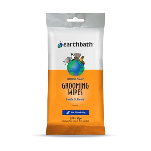 earthbath Oatmeal & Aloe Pet Wipes - Relieve Itchy Skin, Cruelty-Free, Vanilla & Almond - 30 Count