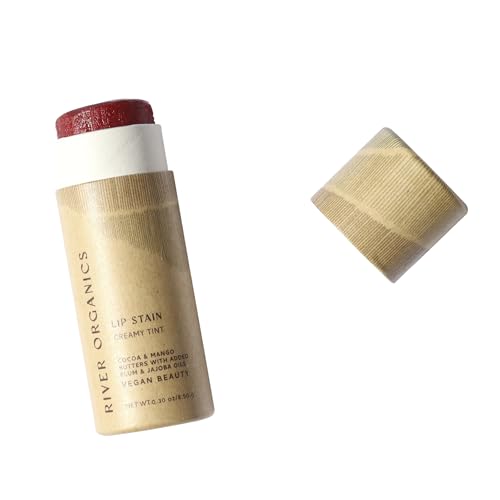 River Organics Lip Stain - Moisturizing Vegan Formula, Compostable Tube - Pomegranate, 0.30 oz