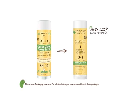 Babo Botanicals Mineral Sunscreen Stick SPF30 - Zinc-Based, Fragrance-Free, Water Resistant - 2.5oz