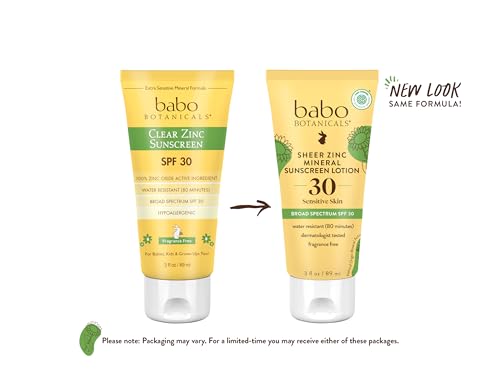 Babo Botanicals Zinc Sunscreen Lotion SPF 30 - Non-Greasy, Water-Resistant, Fragrance-Free - 3 Fl Oz