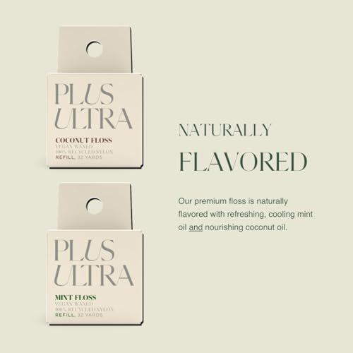 Plus Ultra Dental Floss Refill - Mint Flavor, 100% Recycled Nylon, Vegan Wax, 32 Yards
