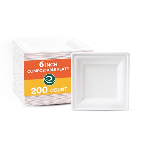 ECO SOUL Paper Plates - 100% Compostable, PFAS-Free, Heavy-Duty, 6 Inch, 200 Count