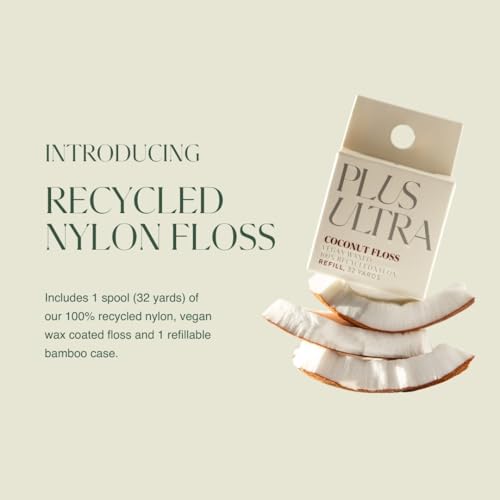 New Plus Ultra Dental Floss - Mint Flavor, 100% Recycled Nylon, Refillable Bamboo Case - 32 Yards