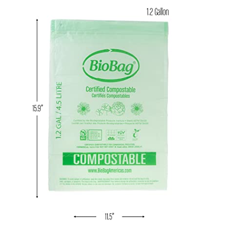 BioBag Compostable Food Scrap Bags - Drawstring, Certified Compostable, 80 Count - 1.2 Gallon