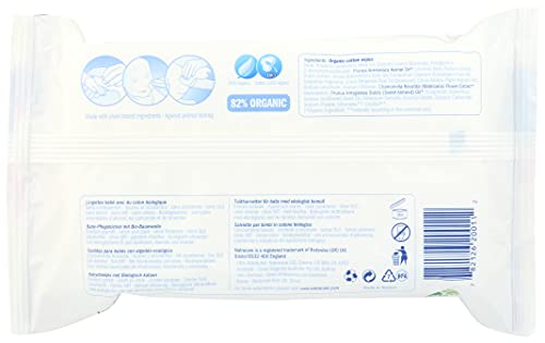 Natracare Organic Cotton Baby Wipes - Chamomile & Almond Oil, PH Balanced, Biodegradable - 50 Count